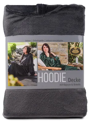 Produktbild von Gözze Hoodie-Decke mit Kapuze, Strickbündchen am Ärmel und seitlichen Schlupftaschen, 73x120 cm, anthrazit