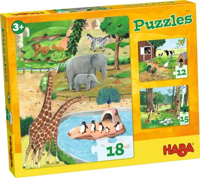 Produktbild von HABA 4960 - Puzzle Tiere, 3 tolle Motive mit 12, 15 & 18 Teilen