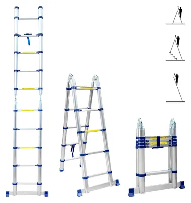 Produktbild von Aluminium Teleskopleiter 3,2 m (1,6 + 1,6), flexibel und faltbar, leicht, kompakt, max.