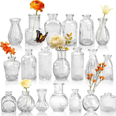 Produktbild von 20 Stück Transparente Kleine Vasen Glasvasen für Tischdeko Mini Vintage Vasen Set für Hochzeitsdeko Party Deko Geschenk