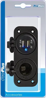 Obrázek produktu pro Sada pro zapuštěnou montáž: zásuvka DIN + USB port dvojitý typ A 2x2100mA v blistru