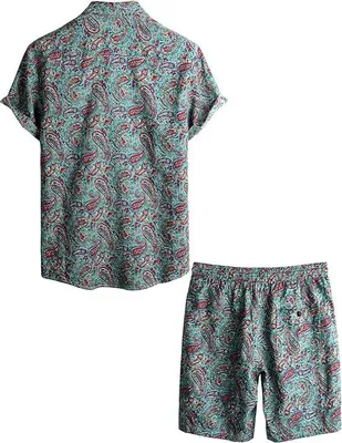 Immagine prodotto di VATPAVE Set Hawaii da uomo Camicia e pantaloncini Estate Verde Taglia XXL