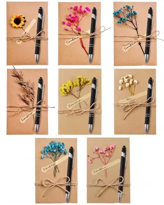 Dankeschön-Geschenke für Kollegen, 8er-Set mit Kugelschreibern und Trockenblumen
