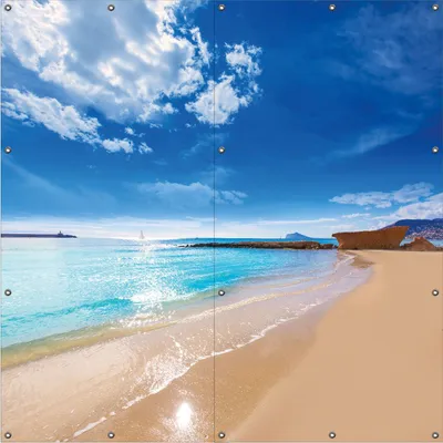 Produktbild von Wallario Outdoor-Poster für Garten oder Balkon, Motiv Traumstrand unter blauem Himmel, in ca. 180 x 180 cm
