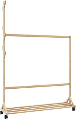 Obrázek produktu pro Stojan na oblečení s háčky a kolečky 100x35x157 cm bambus