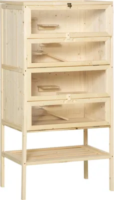 Obrázok produktu pre PawHut klietka pre malé zvieratá, 5 poschodí, mriežková strecha, chovná klietka pre hlodavce, smrekové drevo