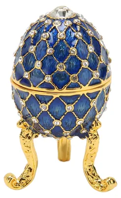 Produktbild von Eiförmige Schmuckdose aus Zinklegierung mit Scharnierverschluss, Ringhalter, Sammlerfigurenbox mit goldenem Dreibeinfuß, blau