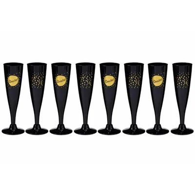 Imagen del producto de 8 vasos de plástico para champán de 130 ml, color y dorado, reutilizables, copas para champán, aptos para lavavajillas