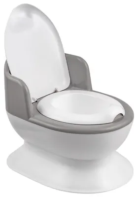 Productafbeelding van COSTWAY potje met inzetstuk, kindertoiletje met rugleuning en armleuningen, potje met spatbescherming en opbergruimte, kindertoiletje, grijs