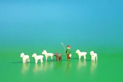 Imagen del producto de Miniatura decorativa de un rebaño de ovejas con pastor, altura de 2,6 cm. Producto nuevo