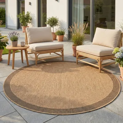 Image de Teppium Tapis Rond Extérieur 80 cm Bordure Résistant Aspect Naturel