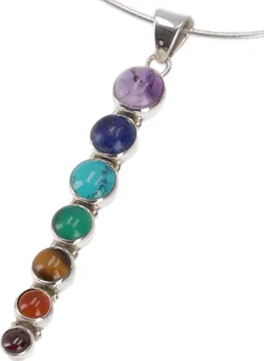 Produktbild von Indischer Sieben Chakra Silberanhänger, Chakra Amulett - Chakra 7,5 cm, Mehrfarbig, SterlingSilber, Anhänger & Amulette aus Silber