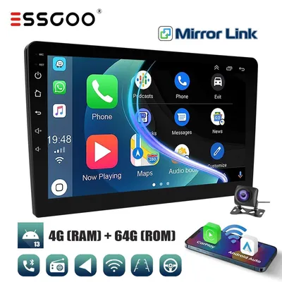 Produktbild von Autoradio Android 13 mit 10 Zoll Touchscreen GPS Navigation Carplay Android Auto WLAN Bluetooth 2DIN Radio FM RDS 4x45W Lenkradsteuerung
