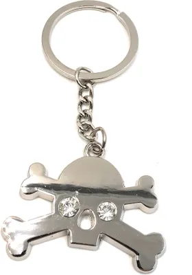 Produktbild von Onwomania Schlüsselanhänger Totenkopf mit Kristallaugen Metall Anhänger Charm