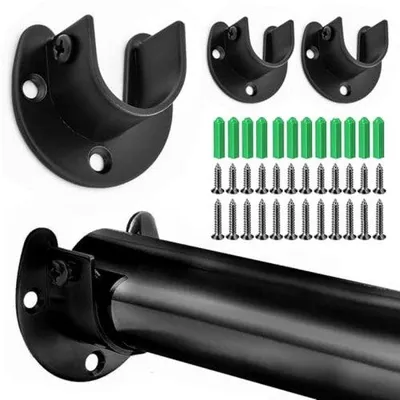 Image de 4 supports en forme de U pour tringles à vêtements, en acier inoxydable, de couleur noire