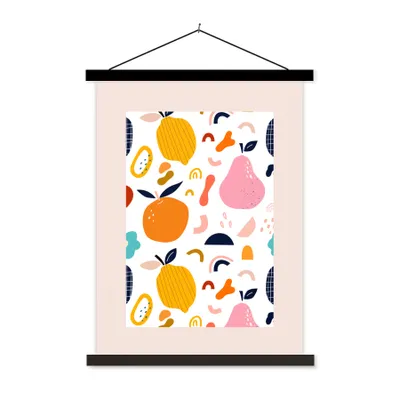 Produktbild von MuchoWow® Textilposter Obst - Birne - Apfel - Pastell - Lebensmittel 90x120 cm mit schwarzem Rahmen - Dekoration