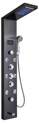 Productafbeelding van Douchepaneel, geïntegreerde LED-verlichting, massagejets, zwart, model 8009