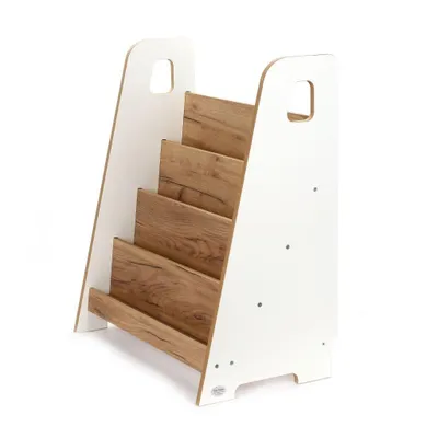Produktbild von Kids Helper Bücherregal Weiß Eiche Kinderregal Frontalregal Montessori Kindermöbel MDF