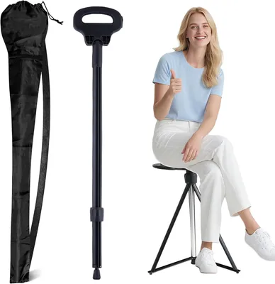 Produktbild von Wandelstock mit faltbarem Sitz, Aluminium, bis 150 kg, tragbar, für Senioren