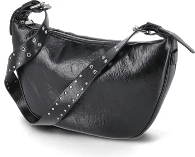 Produktbild von Seidenfelt Damen Hobo Bag/ Schultertasche LINAJA Schwarz Kunstleder in Knautschoptik-