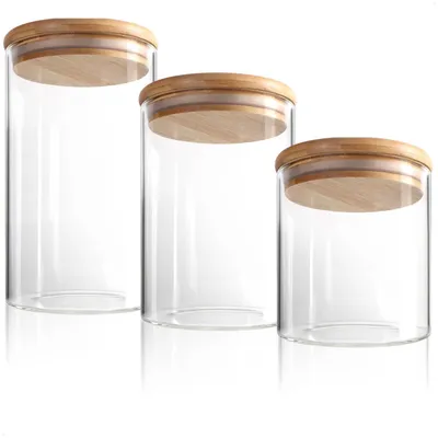 Vorratsdosen-Set 3-tlg. mit Bambusdeckel 600/900/1200 ml
