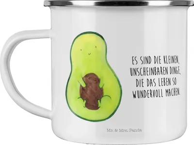 Produktbild von Mr. & Mrs. Panda Kaffeepott Avocado Kern - Weiß - Geschenk, Emaille Becher, Spruch Leben, Haferl, Liebe, Pflanze, Pott, Wunder, Tasse, Teetasse, Baby