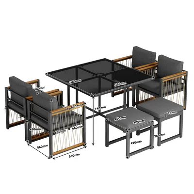 Produktbild von okwish  Gartenlounge-Set(7-tlg) Gartenmöbel-Set, Outdoor Esstisch- und Stuhlset,Eckgarnitur für 6 Personen, Grau