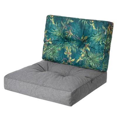 Produktbild von Bjird Sesselkissen, Kissen für Rattanmöbel, Sitzkissen & Rückenkissen, Sitzkissen für Sessel / Stühle - Indoor & Outdoor - Anti-Rutsch - 68x68, 68x39 cm, Graphit + Grünes Gras
