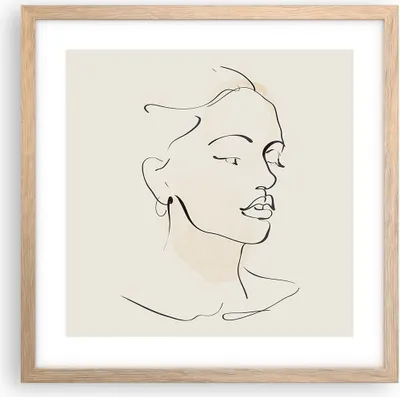 Produktbild von Gerahmtes Poster - Rahmen in heller Eiche - Frau Zeichnung Linie - 40x40 cm - Wand Bild - Wanddeko - Wandbilder - Kunstposter - Wandposter - Bilderrahmen - Bilder - Kunstdruck - P2NAC40x40-5046