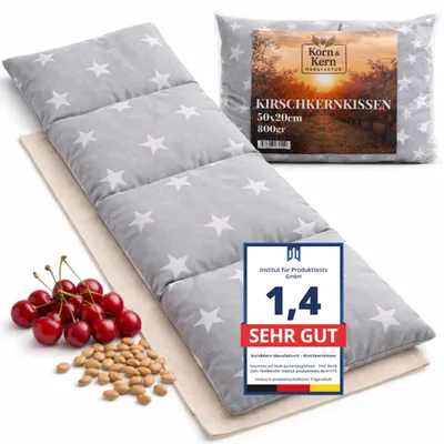 Zdjęcie produktu dla KORN&KERN Manufaktur® Poduszka z pestkami wiśni Poduszka rozgrzewająca 20 x 50 cm – 800 g – nadaje się do mikrofalówki – naturalna poduszka rozgrzewająca z pestkami wiśni – wzór gwiazd