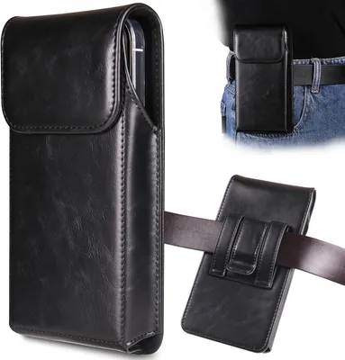 Produktbild von Handy-Gürteltasche Für iPhone 16 Pro Max, Premium Kunstleder Mit Metall-Gürtelclip Und Magnetverschluss, Schwarz