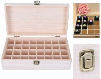 Zdjęcie produktu dla Szafka drewniana do aromaterapii - 32 cm - Ręcznie wykonana szafka z dębu - Z pokrywą - Ochrona przed światłem słonecznym - Drewniana szafka z pokrywą