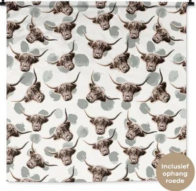 Produktbild von MuchoWow® Wandteppich Wandbehang Schottisches Hochlandrind - Kuh - Muster 150x150 cm Tapisserie Dekoration Wandtuch - Wohnaccessoires - Modernes