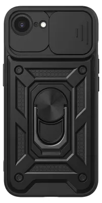 Produktbild von Mayaxess, Hülle für iPhone 16e mit Schiebe-Kameraschutz und Magnet-Ringständer, Schwarz