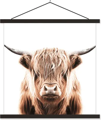 Produktbild von MuchoWow® Textilposter Tiere - Schottisches Hochlandrind - Kuh 120x120 cm mit schwarzem Rahmen - Aufhängungsset