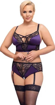 Produktbild von Cottelli CURVES - Satin-Spitzen BH Set, lila/schwarz