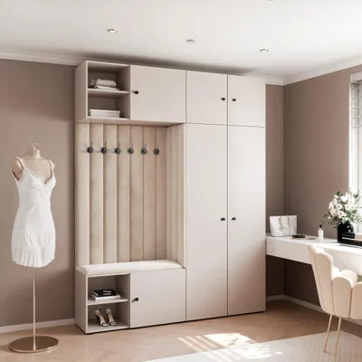 Produktbild von Garderobe ARIA 4 190 cm Kaschmir Gepolstert Kaschmir Soft-Close Knopfgriffe Schwarz