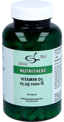 Image de Green Line Nutritheke Vitamine D3 25 µg 1000 I.U. gélules, 180 gélules