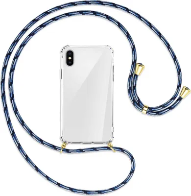 Produktbild von Handykette Backcover-Schutzhülle mit Band (Metall goldfarben) für Apple iPhone X / XS / 10 - Blautöne