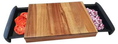 Schneidebrett aus Akazienholz mit Abfallschublade, 38x24,5x3,5 cm
