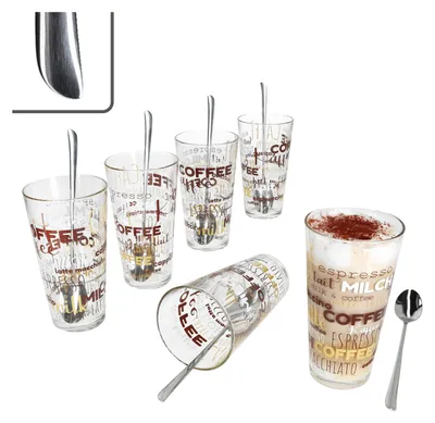 Produktbild von 6x Candy Latte Macchiato Gläser 300ml + 6x Twist Löffel 6 Personen