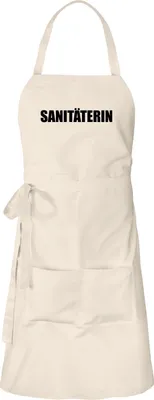 Produktbild von Huuraa Schürze Sanitäterin Schriftzug Natur mit Taschen Baumwolle Kochschürze Geschenkidee