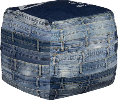 Produktbild von WOMO-DESIGN Sitzpouf Pittsburgh 45cm, Blau, handgefertigt aus Jeans, Baumwolle Füllung, Quadratischer Pouf