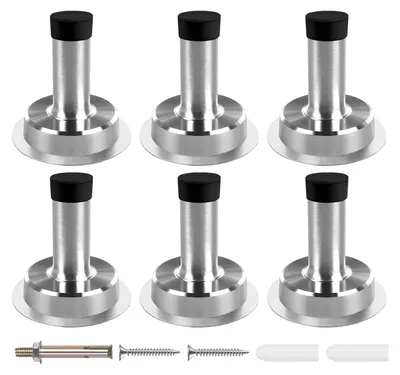 Imagen del producto de Topes para puerta cromados, 5 cm, juego de 6 unidades, autoadhesivos, con amortiguador de goma para montaje en pared