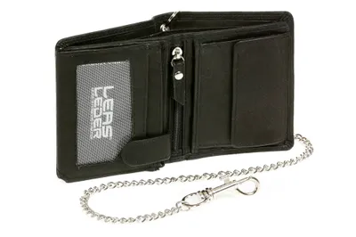 Immagine prodotto di LEAS Mini portafoglio da motociclista con chiusura a scatto e catena cromata in formato verticale con protezione RFID Trucker Vera pelle, nero Chain-Series''