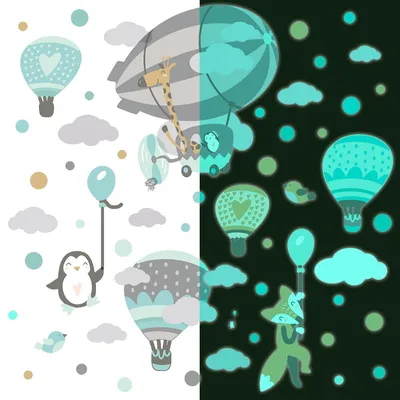 Produktbild von Leuchtsticker – Heißluftballons und Akrobaten – Wand-/Deckensticker für Kinderzimmer – 120 x 170 cm