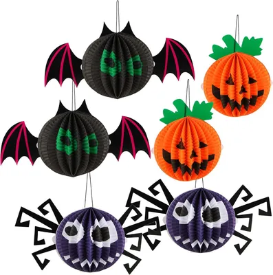Obrázok produktu pre 6 halloweenskych lampášov, malé papierové lampáše na zavesenie