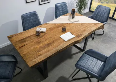Produktbild von MASSIVMOEBEL24 Baumtisch Mango 220x100x77 natur lackiert / U-Beine anthrazit glänzend FREEFORM 5