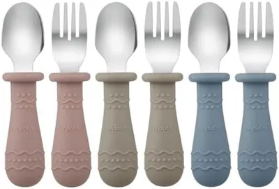 Produktbild von PromoHome® Kinderbesteckset - 6-teilig mit Komfortgriffen für selbstständiges Essen, Blau