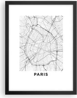 Produktbild von Gerahmtes Poster - Schwarzer Rahmen - Stadt Karte Paris - 30x40 cm - Wand Bild - Wanddeko - Wandbilder - Kunstposter - Wandposter - Bilderrahmen - Bilder - Kunstdruck - P2BPA30x40-4868